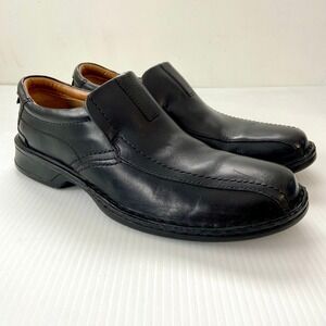 Clarks Black Leather Slip On Casual Loafer Shoes Mens 10.5W